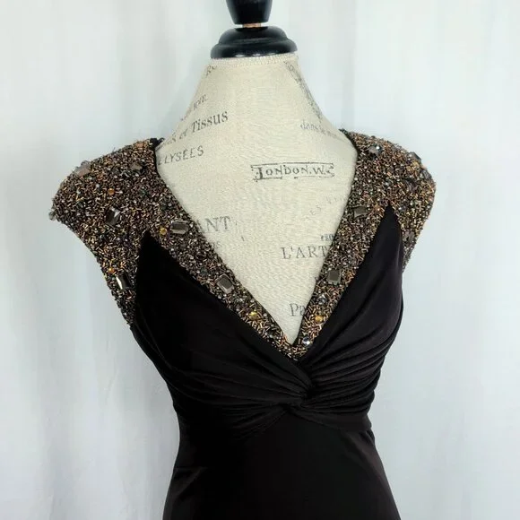 Alberto Makali Gown 4 Small Formal Brown Beaded - Picture 2 of 10